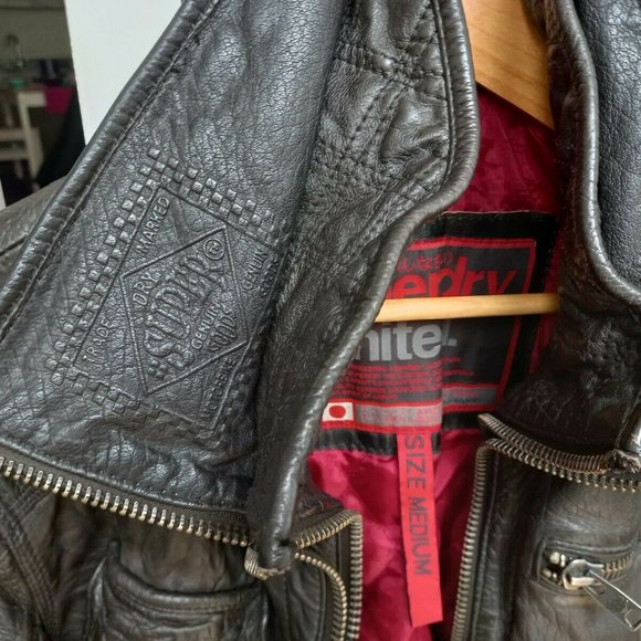 Superdry TARPIT ( badASS ) Leather Biker / Flight Jacket black - Picture 8 of 16